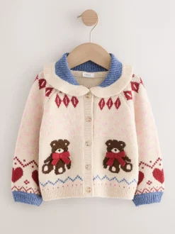 Next écru - Cardigan à col ours en peluche (3mois à7ans) Clearance
