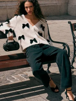 Next écru - Cardigan à nœud en velours tricoté avec laine Hot