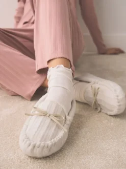 Next écru - Chaussons mocassins en maille Torsade Outlet