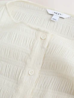 Next écru - Chemisier texturé à col bateau et manches longues