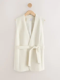 Next écru - Haut à ceinture nouée Sans manche col en V Clearance