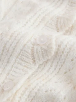 Laura Ashley écru - Cardigan boutonné pointelle et festoncles avec une touche de laine Best
