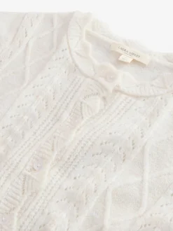 Laura Ashley écru - Cardigan boutonné pointelle et festoncles avec une touche de laine Best