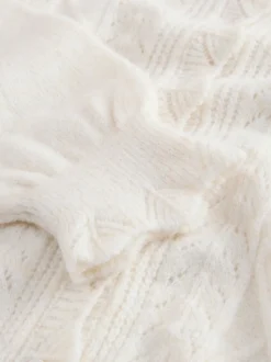 Laura Ashley écru - Cardigan boutonné pointelle et festoncles avec une touche de laine Best