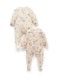 Purebaby Écru - Lot de 2 combinaisons zippées imprimées Hot