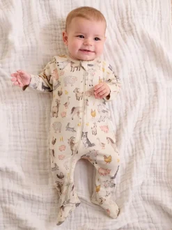 Purebaby Écru - Lot de 2 combinaisons zippées imprimées Hot