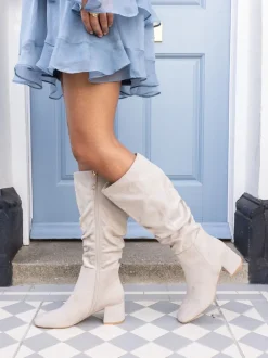 Novo Écru - Bottes au genou froncées à talon carré geri Online