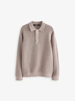 Next - Polo texturé à manches longues (3-16ans) Écru Outlet