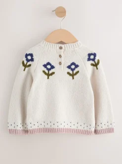 Next écru - Pull en maille à fleurs (3mois-7ans) New