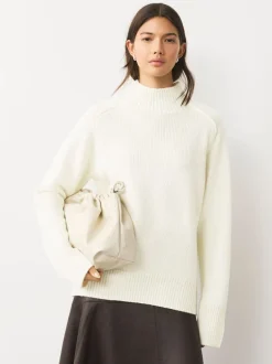 Next écru - Pull en maille épaisse à col droit avec laine Best