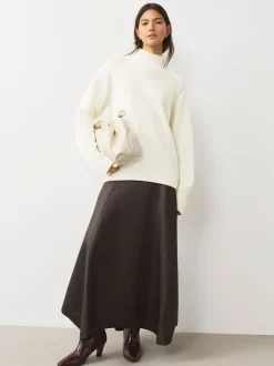 Next écru - Pull en maille épaisse à col droit avec laine Best