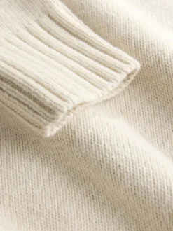 Next écru - Pull long à col en V en coton et laine mélangés Sale