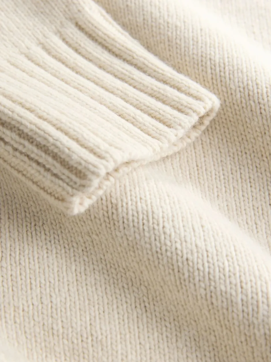 Next écru - Pull long à col en V en coton et laine mélangés Sale