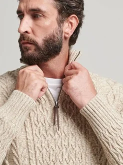 Superdry Écru - Pull Jacob avec col boutonné Discount