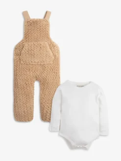 The Little Tailor Écru - Ensemble salopette et body en polaire sherpa épaisse bébé