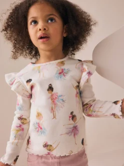 Next écru - T-shirt côtelé à manches longues et volants (3mois7ans) Hot