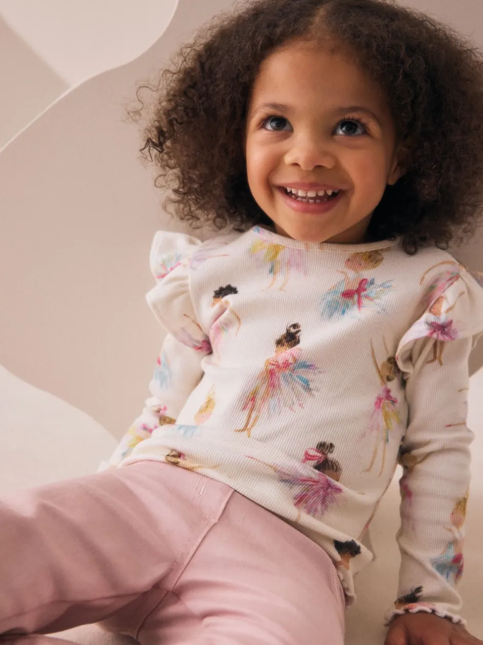 Next écru - T-shirt côtelé à manches longues et volants (3mois7ans) Hot