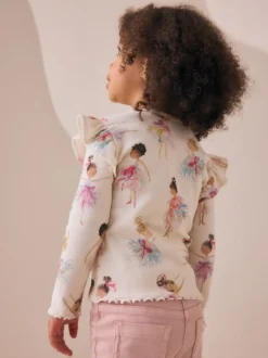 Next écru - T-shirt côtelé à manches longues et volants (3mois7ans) Hot
