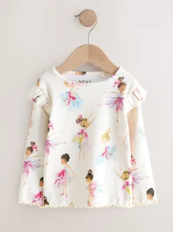 Next écru - T-shirt côtelé à manches longues et volants (3mois7ans) Hot