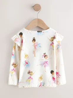 Next écru - T-shirt côtelé à manches longues et volants (3mois7ans) Hot