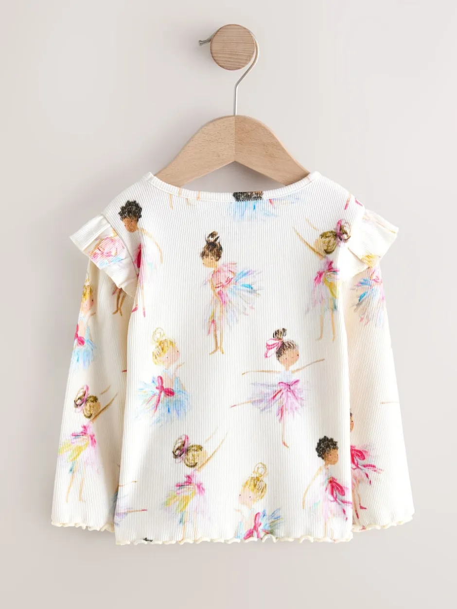 Next écru - T-shirt côtelé à manches longues et volants (3mois7ans) Hot