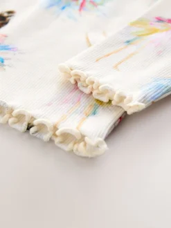 Next écru - T-shirt côtelé à manches longues et volants (3mois7ans) Hot