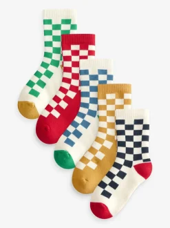 Next - Chaussettes en coton éponge riche 5 Lot Écru Bright Checkerboard Best