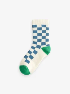 Next - Chaussettes en coton éponge riche 5 Lot Écru Bright Checkerboard Best