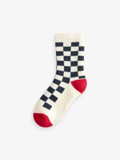 Next - Chaussettes en coton éponge riche 5 Lot Écru Bright Checkerboard Best