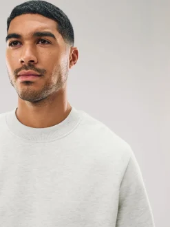 Next - Ajustement régulier - Sweat-shirt épais à Col rond riche en coton Écru chiné