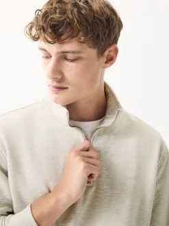 Next - Quart de zip - Sweat-shirt en jersey riche en coton Écru chiné New