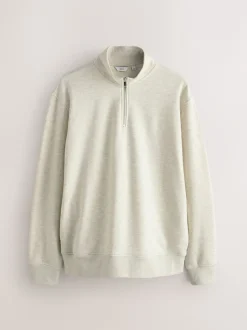 Next - Quart de zip - Sweat-shirt en jersey riche en coton Écru chiné New