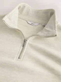 Next - Quart de zip - Sweat-shirt en jersey riche en coton Écru chiné New