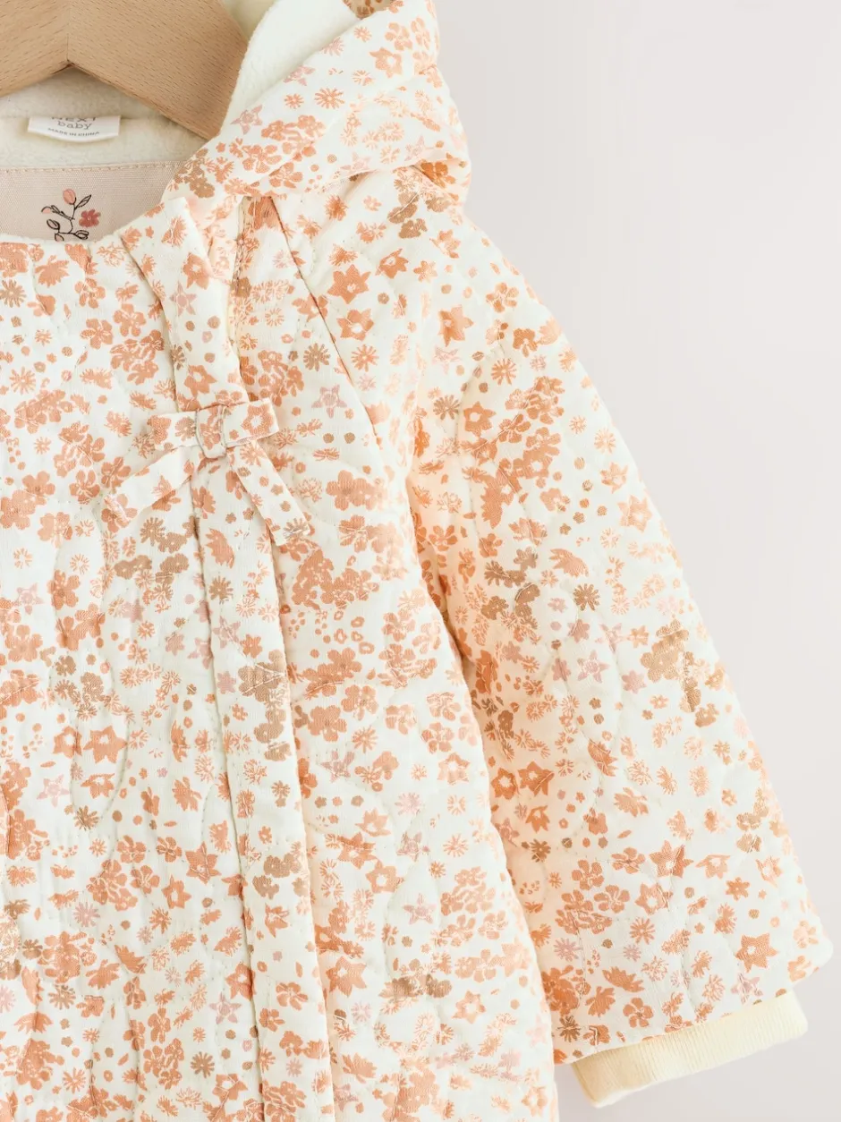 Next Écru Imprimé Fleuri - Combinaison Bébé à capuche Effet froissé tissée (0mois-2ans) Hot