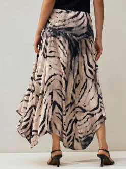 Next Écru imprimé zèbre - Jupe mi-longue asymétrique en satin effet froissé New