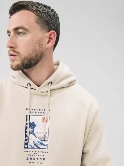 Next Écru neutre - Sweat à capuche à enfiler - Licence graphique Hokusai Best