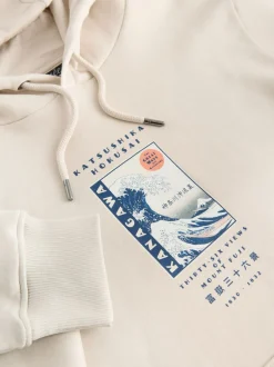 Next Écru neutre - Sweat à capuche à enfiler - Licence graphique Hokusai Best