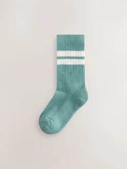 Next - Cushioned Semelle intérieure Cotton Rich Ribbed Tipped Chaussettes 5 Lot Écru/Bleu/Minéral Online