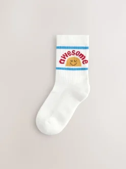 Next - Lot 5 paires de chaussettes Character riches en coton Écru/Moutarde/Rouge Slogan rétro