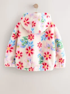 Next Écru/rose à fleurs - Veste en polaire en peau lainée zippée à capuche (3-16ans) Sale