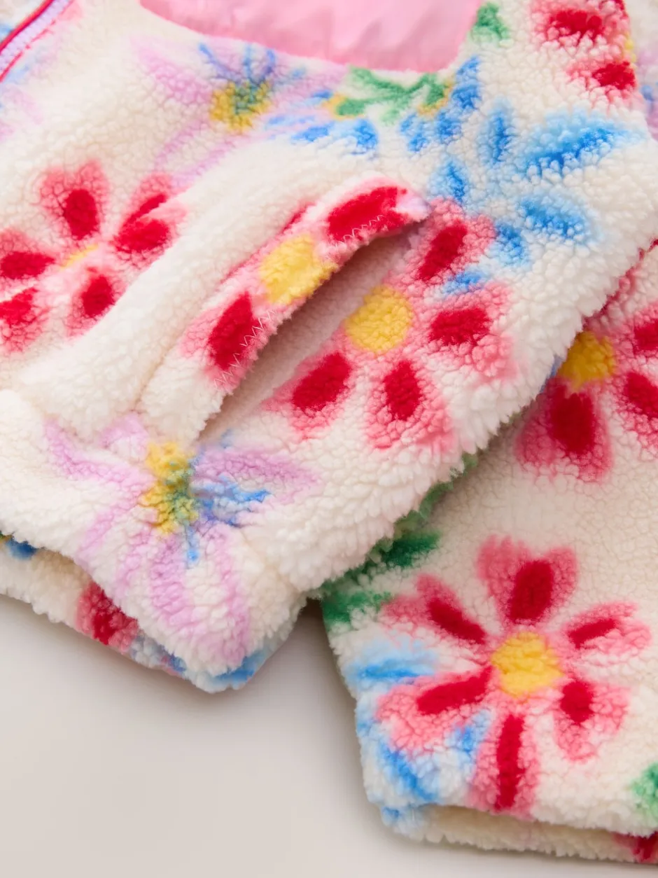 Next Écru/rose à fleurs - Veste en polaire en peau lainée zippée à capuche (3-16ans) Sale