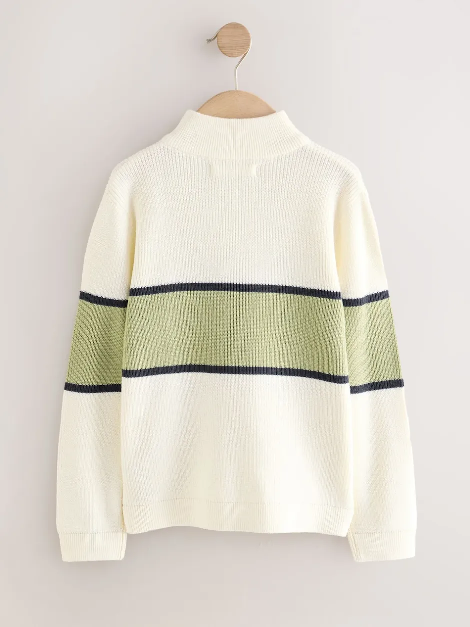 Next Écru/vert - Pull colorblock en maille à col zippé (3-16ans) Sale