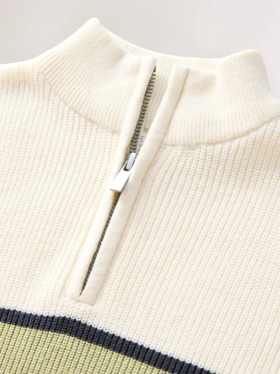 Next Écru/vert - Pull colorblock en maille à col zippé (3-16ans) Sale