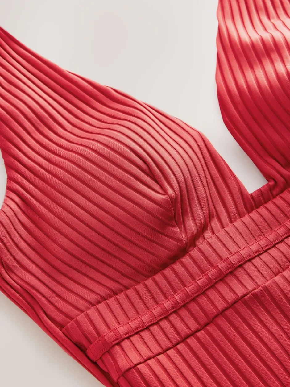 Next - Maillot de bain plongeant et galbant avec contrôle du ventre Côtes rouges Sale