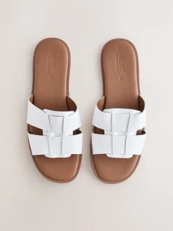 Next - Sandales mules à fente Cuir blanc Sale