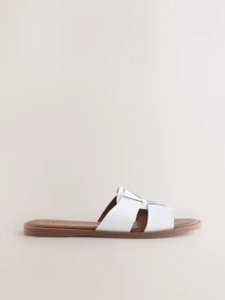 Next - Sandales mules à fente Cuir blanc Sale