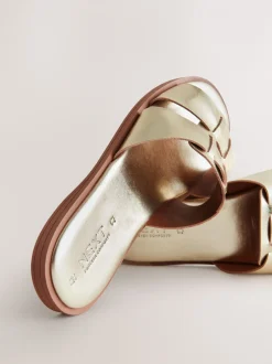 Next - Sandales mules à fente Cuir doré Hot