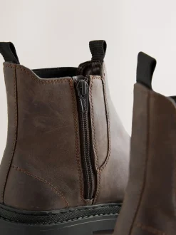 Next Cuir huilé marron chocolat - Chelsea Bottes/Bottines Forever Comfort® à bout rond Hot