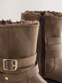 Next Cuir huilé marron châtaigne - Bottines Forever Comfort® à boucle doublées de peau de mouton