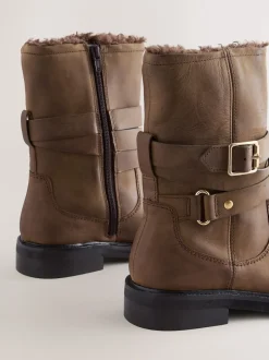 Next Cuir huilé marron châtaigne - Bottines Forever Comfort® à boucle doublées de peau de mouton